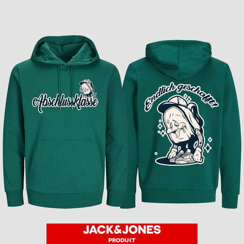 1058 "Endlich geschafft" Abschluss Hoodie by Jack&Jones beidseitig bedruckt