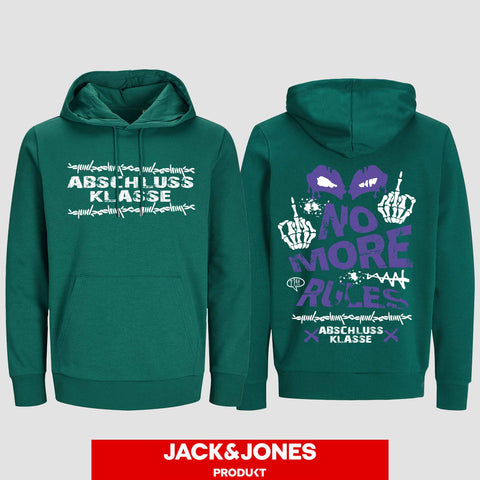 1051 "NO MORE RULES Streatwear" Abschluss Hoodie by Jack&Jones beidseitig bedruckt