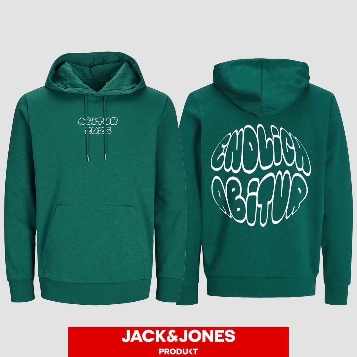 1037 "Endlich Abitur" Abi Hoodie by Jack&Jones beidseitig bedruckt