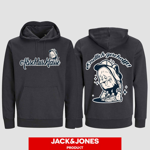 1058 "Endlich geschafft" Abschluss Hoodie by Jack&Jones beidseitig bedruckt