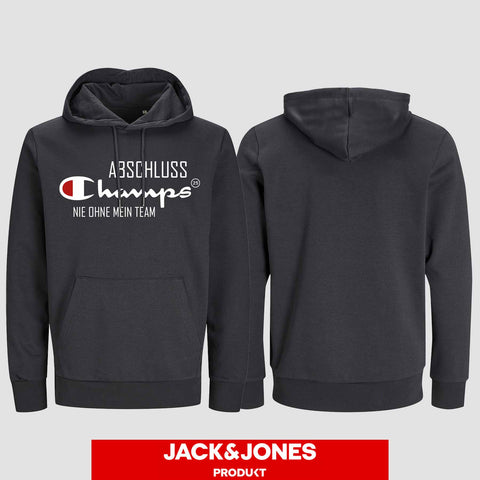 1028 "Champs - Nie ohne mein Team" Abschluss Hoodie by Jack&Jones einseitig bedruckt