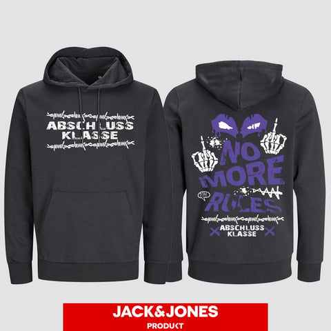 1051 "NO MORE RULES Streatwear" Abschluss Hoodie by Jack&Jones beidseitig bedruckt