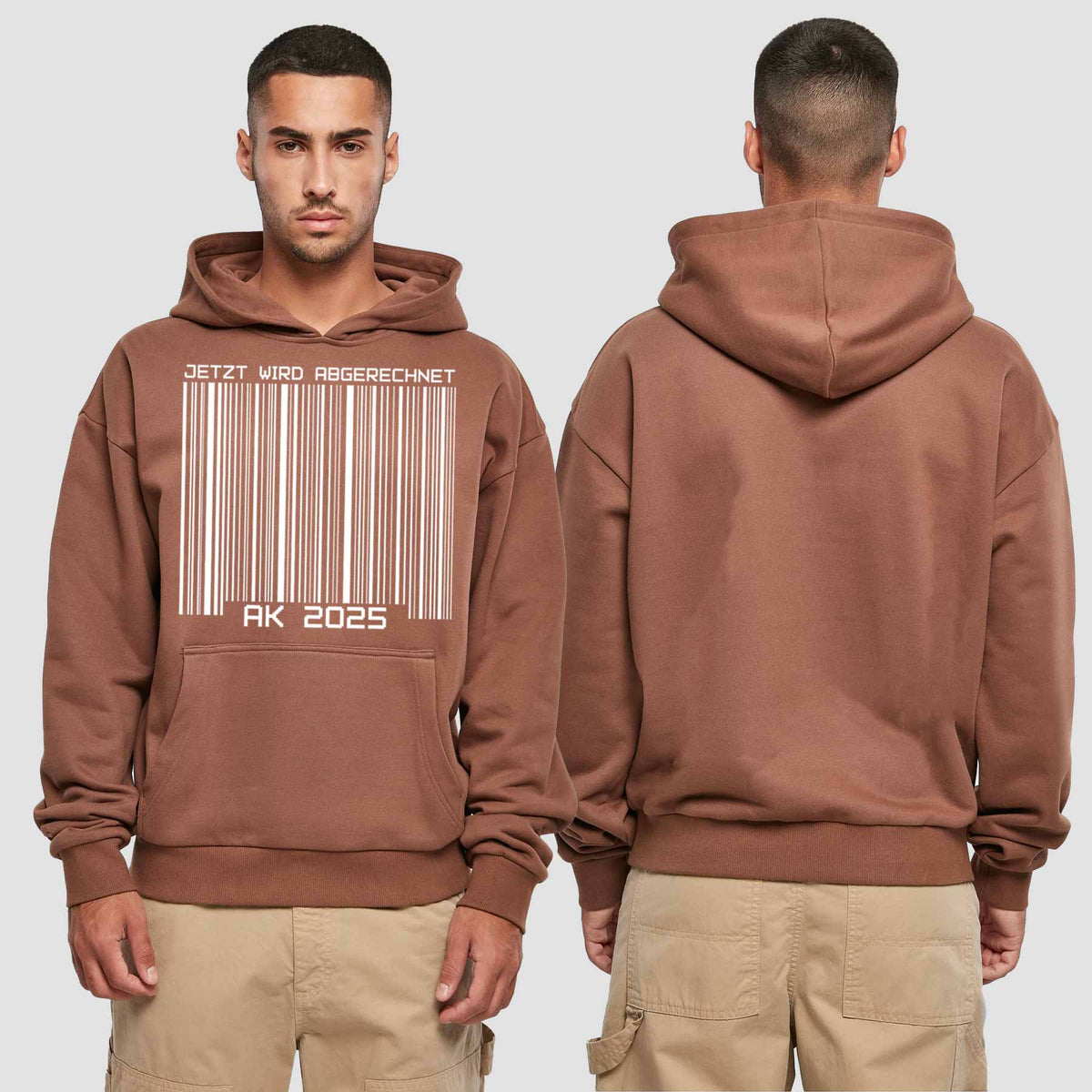 1026 "Barcode" Abschluss Premium Oversize Hoodie einseitig bedruckt