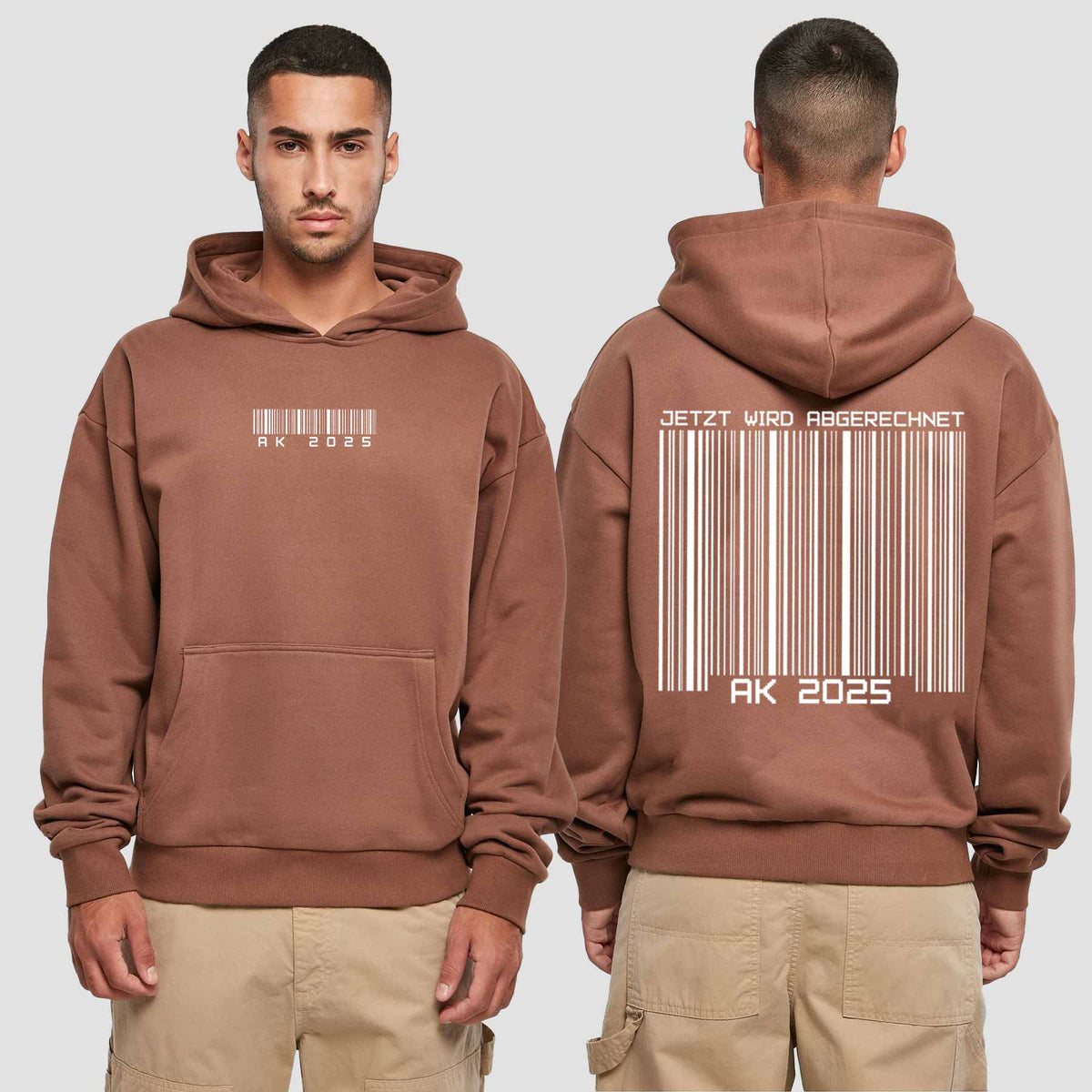 1027 "Barcode" Abschluss Premium Oversize Hoodie beidseitig bedruckt