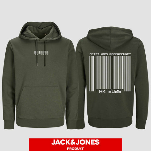 1027 "Barcode" Abschluss Hoodie by Jack&Jones beidseitig bedruckt