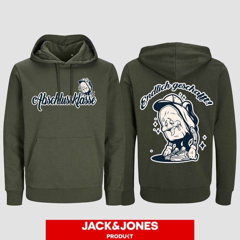 1058 "Endlich geschafft" Abschluss Hoodie by Jack&Jones beidseitig bedruckt