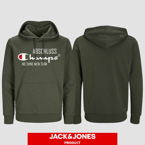 1028 "Champs - Nie ohne mein Team" Abschluss Hoodie by Jack&Jones einseitig bedruckt