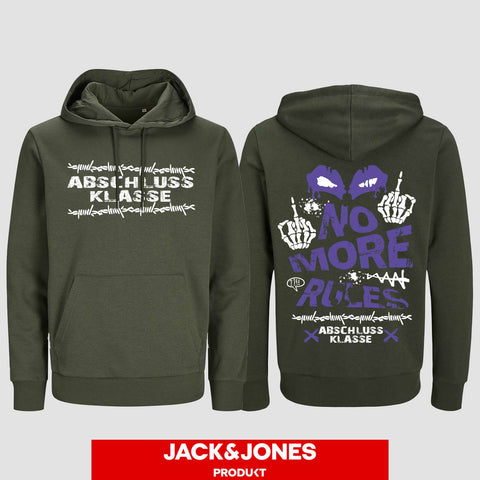 1051 "NO MORE RULES Streatwear" Abschluss Hoodie by Jack&Jones beidseitig bedruckt