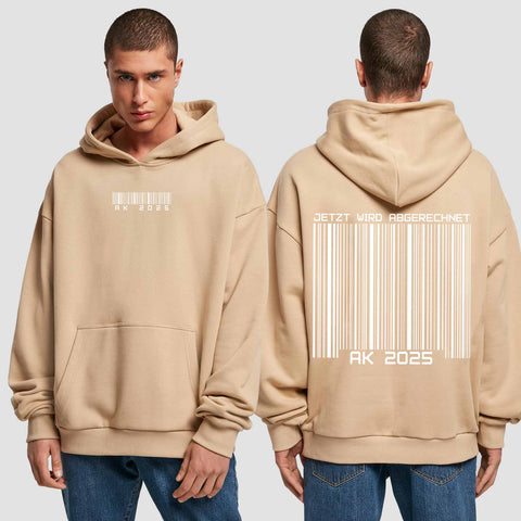 1027 "Barcode" Abschluss Premium Oversize Hoodie beidseitig bedruckt