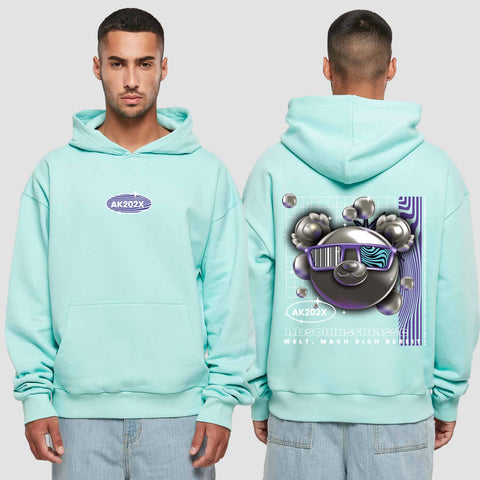 1055 "Welt, mach dich bereit" Abschluss Premium Oversize Hoodie beidseitig bedruckt