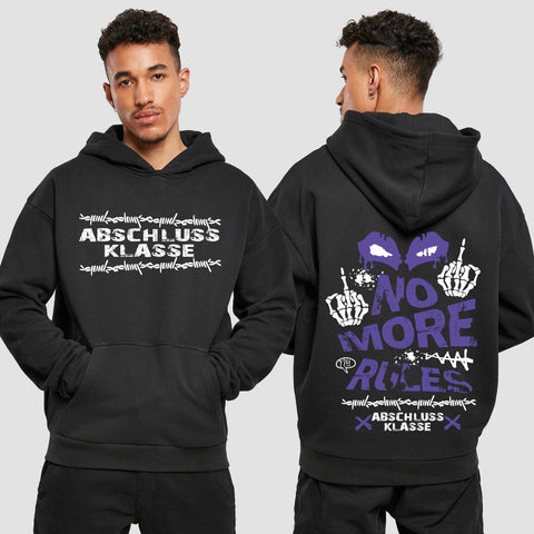 1051 "No more Rules" Abschluss Premium Oversize Hoodie beidseitig bedruckt