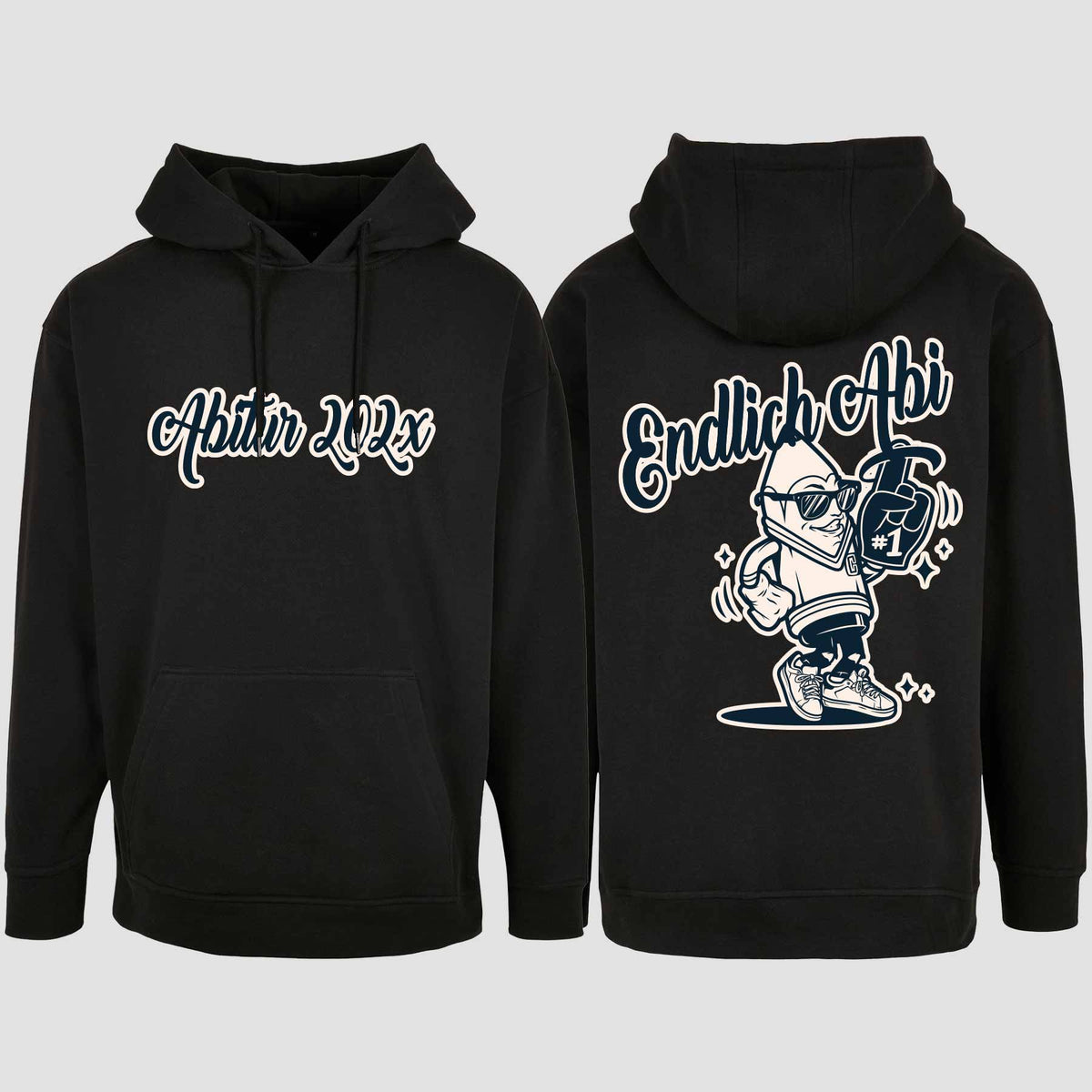 1060 "Endlich Abi" Abi Oversize Hoodie beidseitig bedruckt