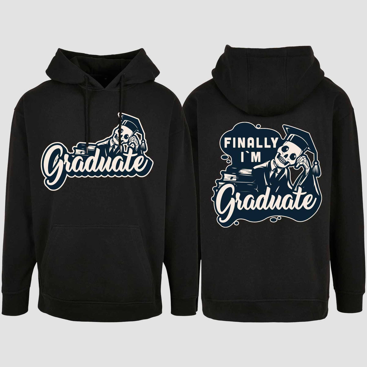 1059 "Finally" Abschluss Oversize Hoodie beidseitig bedruckt