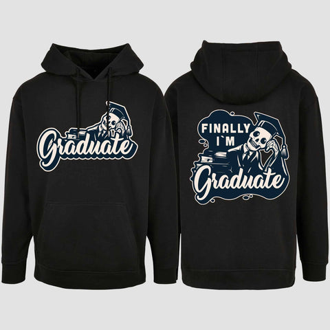 1059 "Finally" Abschluss Oversize Hoodie beidseitig bedruckt