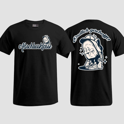 1058 "Endlich" Abschluss T-Shirt beidseitig bedruckt