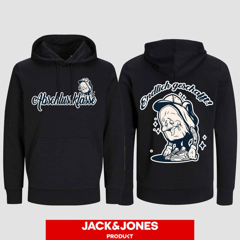 1058 "Endlich geschafft" Abschluss Hoodie by Jack&Jones beidseitig bedruckt