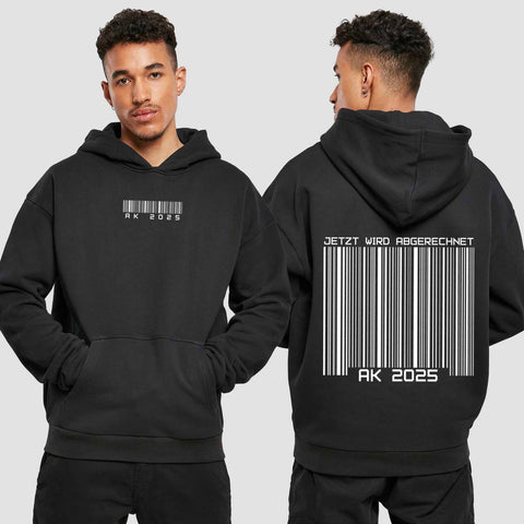 1027 "Barcode" Abschluss Premium Oversize Hoodie beidseitig bedruckt