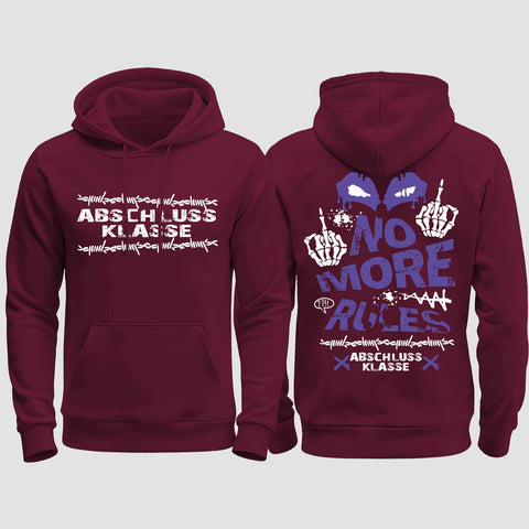 1051 "No more Rules" Abschluss regular College Hoodie beidseitig bedruckt