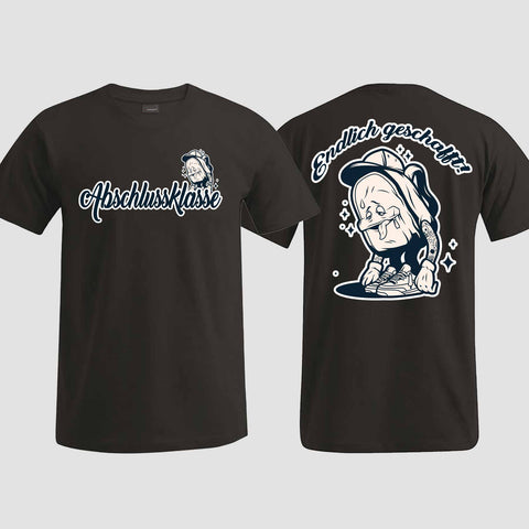 1058 "Endlich" Abschluss T-Shirt beidseitig bedruckt