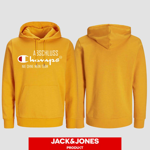 1028 "Champs - Nie ohne mein Team" Abschluss Hoodie by Jack&Jones einseitig bedruckt