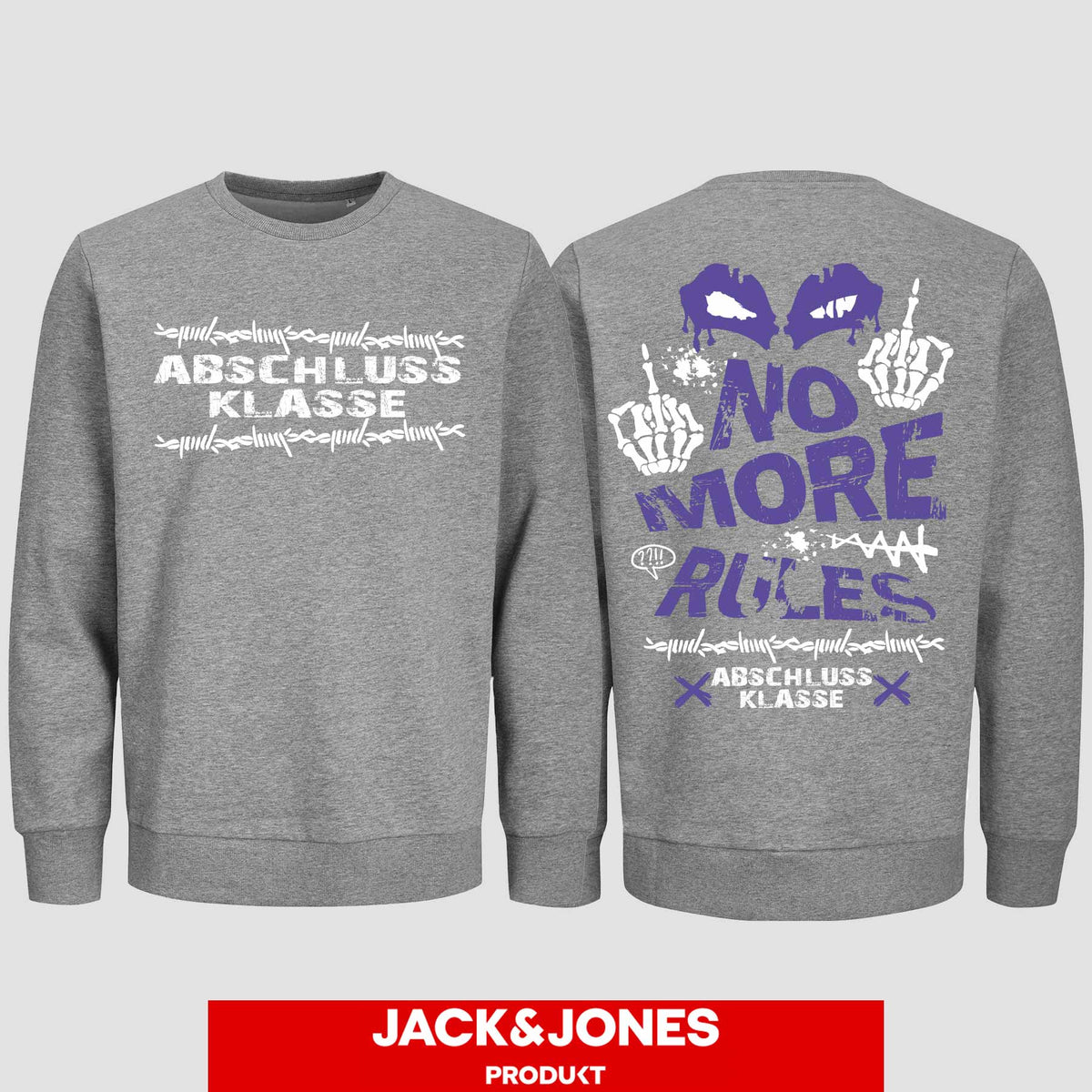 1051 "No more Rules" Abschluss Sweatshirt by Jack&Jones beidseitig bedruckt