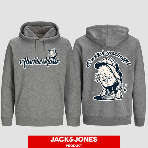 1058 "Endlich geschafft" Abschluss Hoodie by Jack&Jones beidseitig bedruckt