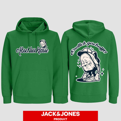 1058 "Endlich geschafft" Abschluss Hoodie by Jack&Jones beidseitig bedruckt