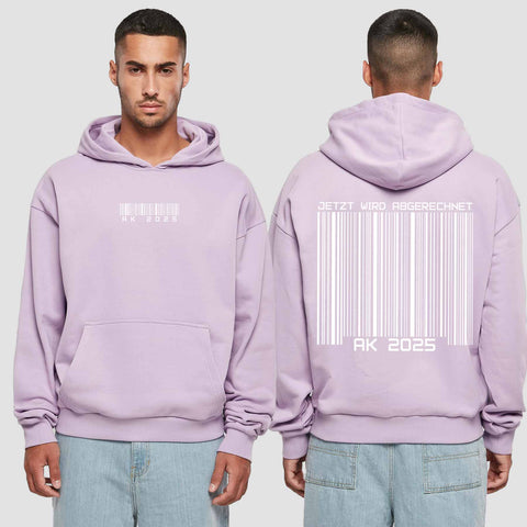 1027 "Barcode" Abschluss Premium Oversize Hoodie beidseitig bedruckt