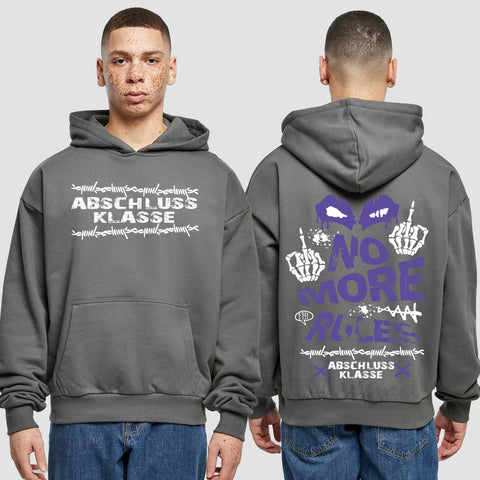 1051 "No more Rules" Abschluss Premium Oversize Hoodie beidseitig bedruckt