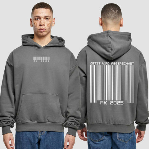 1027 "Barcode" Abschluss Premium Oversize Hoodie beidseitig bedruckt