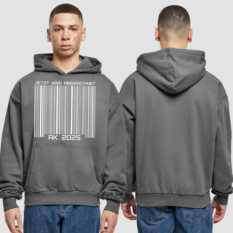 1026 "Barcode" Abschluss Premium Oversize Hoodie einseitig bedruckt