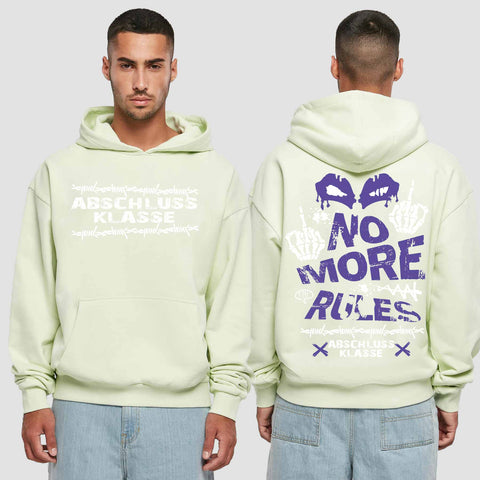1051 "No more Rules" Abschluss Premium Oversize Hoodie beidseitig bedruckt