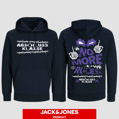 1051 "NO MORE RULES Streatwear" Abschluss Hoodie by Jack&Jones beidseitig bedruckt