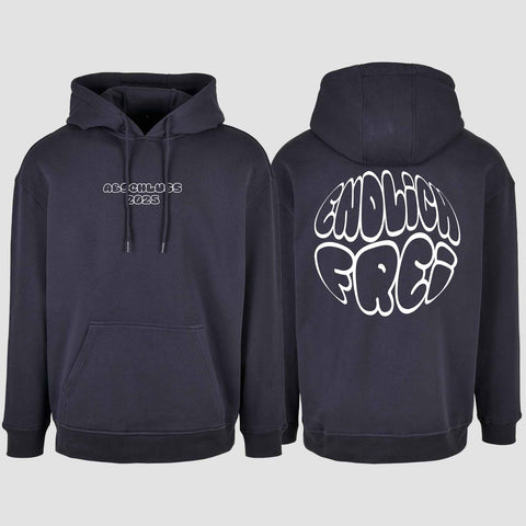 1036 "Endlich frei" Abschluss Oversize Hoodie beidseitig bedruckt