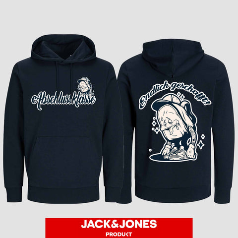 1058 "Endlich geschafft" Abschluss Hoodie by Jack&Jones beidseitig bedruckt