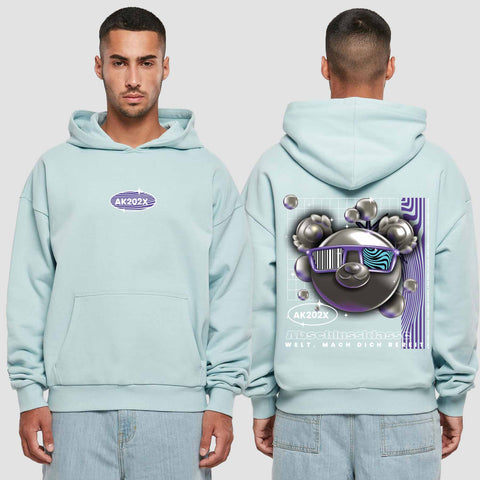 1055 "Welt, mach dich bereit" Abschluss Premium Oversize Hoodie beidseitig bedruckt
