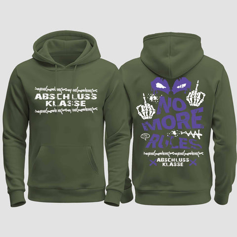 1051 "No more Rules" Abschluss regular College Hoodie beidseitig bedruckt