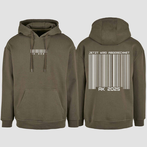 1027 "AK 2025 Barcode" Abschluss Oversize Hoodie beidseitig bedruckt
