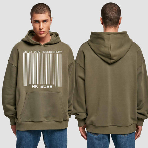 1026 "Barcode" Abschluss Premium Oversize Hoodie einseitig bedruckt