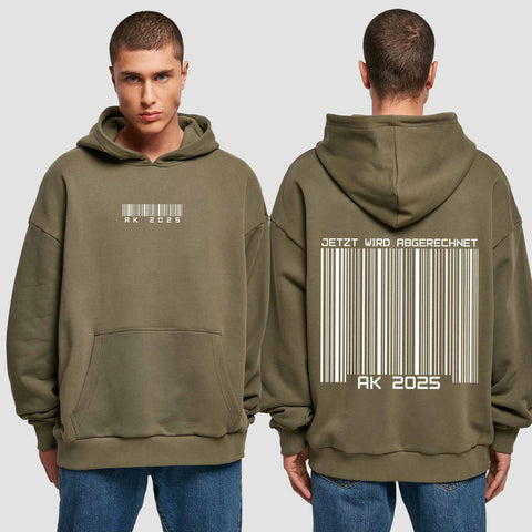 1027 "Barcode" Abschluss Premium Oversize Hoodie beidseitig bedruckt