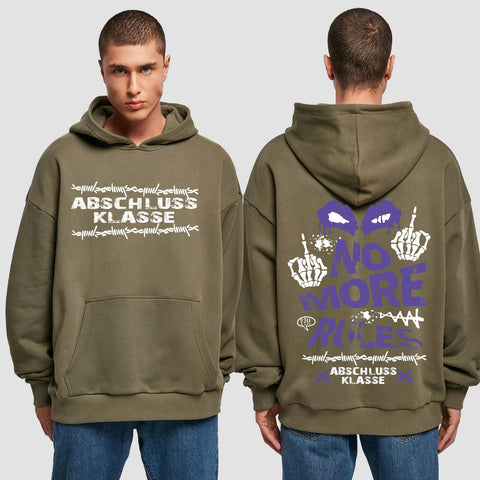 1051 "No more Rules" Abschluss Premium Oversize Hoodie beidseitig bedruckt
