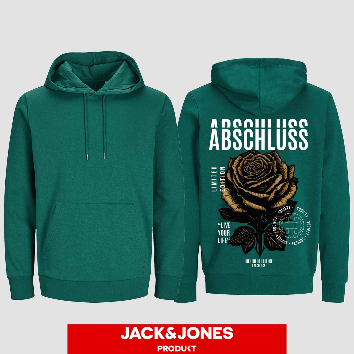 1041 "Abschluss Rose Streetwear" Abschluss Hoodie by Jack&Jones einseitig bedruckt