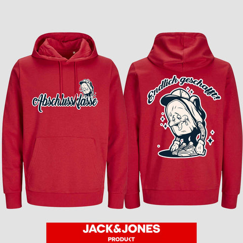 1058 "Endlich geschafft" Abschluss Hoodie by Jack&Jones beidseitig bedruckt