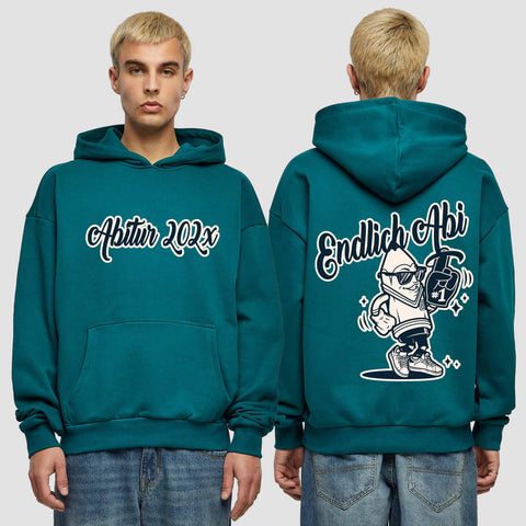 1060 "Endlich Abi" Abi Premium Oversize Hoodie beidseitig bedruckt