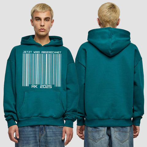 1026 "Barcode" Abschluss Premium Oversize Hoodie einseitig bedruckt
