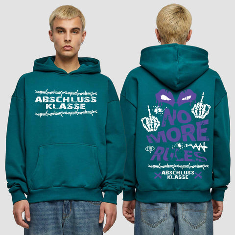 1051 "No more Rules" Abschluss Premium Oversize Hoodie beidseitig bedruckt