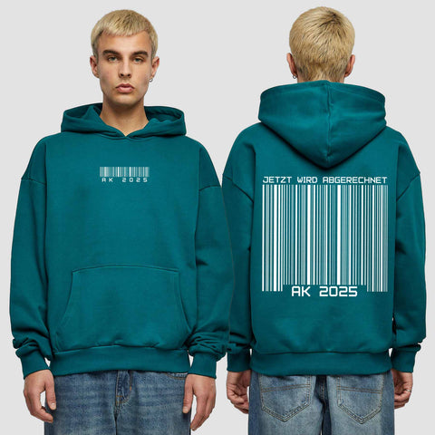 1027 "Barcode" Abschluss Premium Oversize Hoodie beidseitig bedruckt