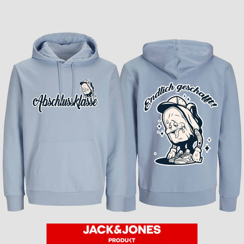 1058 "Endlich geschafft" Abschluss Hoodie by Jack&Jones beidseitig bedruckt