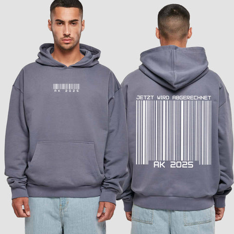 1027 "Barcode" Abschluss Premium Oversize Hoodie beidseitig bedruckt